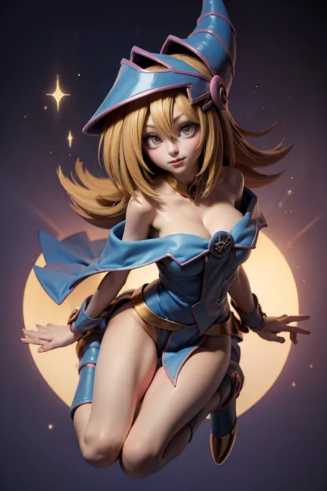 (masterpiece:1.2), (the best quality:1.2), perfect lighting, dark magician girl casting a spell, floating in the air, big tits, ...