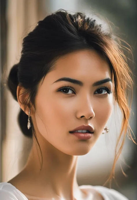 27-year-old girl with a unique appearance, combining european and asian features, including elements of japanese culture:

face:...