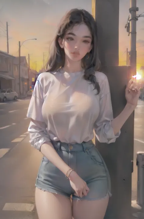 2.5d realistic anime, a (full body), young female hyperrealist, photorealistic, young female working class hero, workshirt, over...