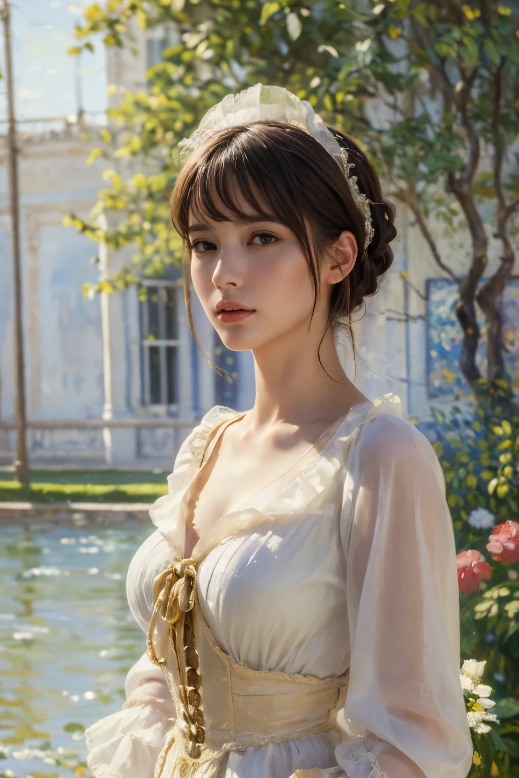 
((masterpiece:1.4, Highest quality)), (Realistic photos:1.4), 
((1 girl)), (Otherworldly beauty), (dream-like),
(Ultra high resolution:1.2), Very delicate and beautiful, wonderful, Very detailed CG Unity 8k wall paper, Very detailed, High resolution, 
Soft Light, Beautiful detailed girl, Very detailed eyes and face, Beautiful and detailed nose, Beautiful and detailed, 
(Dressed in late 19th century French costume:1.3),
Cinema Lighting, Perfect Anatomy, Slender body, (Parted bangs),
(The world of impressionist paintings:1.5), (Impressionist light and colour), 
Cowboy Shot