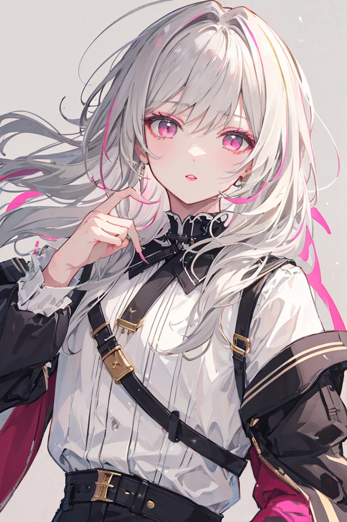 masterpiece, Highest quality, High resolution, One boy, Cream colored hair, Gray Hair, Pearly hair, Shocking pink lipstick,, She&#39;s wearing cute makeup, Large breasts, Nice boy, Bunny ears, Loose-fitting clothing, Larger clothes, dark red eye, eyeの下のたるみ, dark circles under eye, やみcute, Fluffy hair, Voluminous Hair, skinny, slim, very skinny, Androgynous, cute, Spooky, short hair, Horror, Faded colors, White skin, Spooky, Unnaturally thin, Hungry, eye, eye in background, sharp eye, Long eyelashes, Under the lashes, Loose shorts, lace shirt, Frilled shirt, tie a ribbon around one&#39;s neck, Detailed clothing, A loose cardigan, Open cardigan, Dripping Blood, That&#39;s horrible, nightmare, Haunted, stitch, patchwork, String, Injury, hell, Injury on arms, self-harm, cut, Black Fingers, factory, Abandoned, Scattered