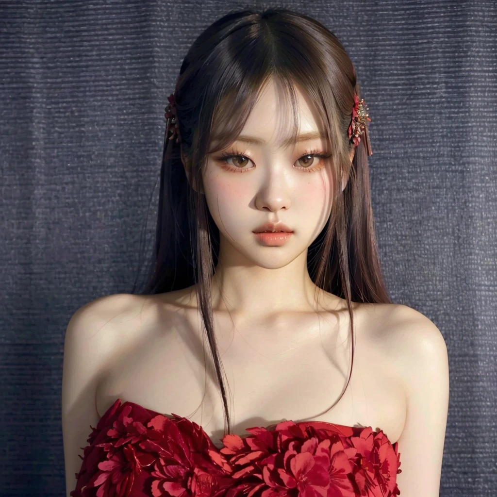 arafed asian woman wearing a red dress posing for a photo, black hime cropped fur, lalisa manobal, japanese model, japanese goddess, shikami, asian features, sakimi-chan, white hime cut hairstyle, jennie pink black, Lalisa Manoban of Blackpink, Yoshitomo Nara, with bangs