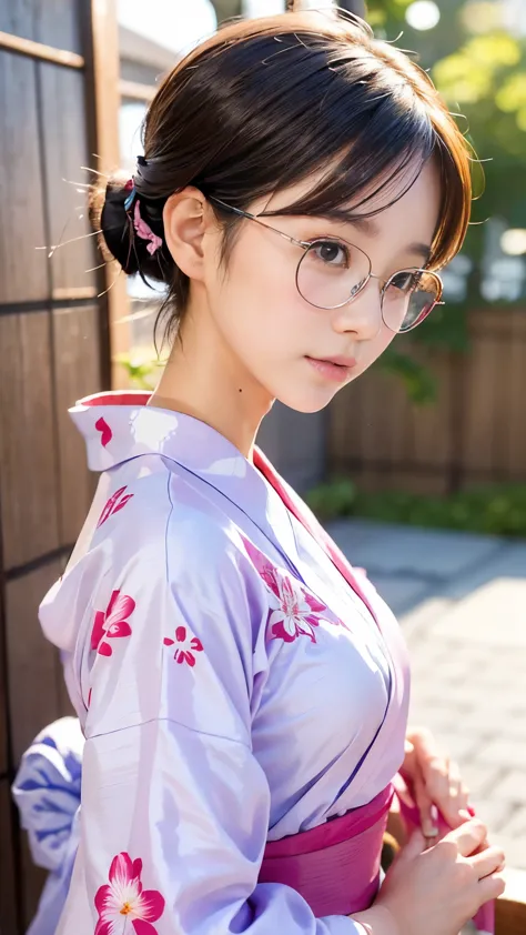 (masterpiece, highest quality:1.4), beautiful face, 8k, 85mm, absurd, (floral yukata:1.1), face close-up, violet, gardenia, deli...