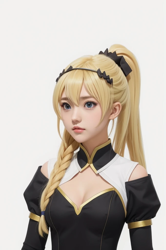 darkness (Konosuba),Best quality,masterpiece,upper body,
1 girl,One,long hair,breast,I look at the viewer,blonde hair,hair ornament,gloves,tape,Ponytail,black gloves,armor,x hair ornament,shoulder armor,shoulder pads,I look at the viewer,White background