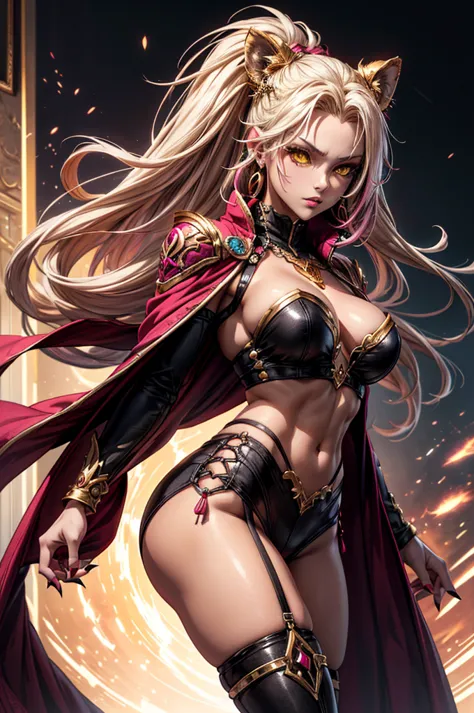 there is lost coliseum there in battle stance stand female lioness , she have ebony colour skin beautiful yellow eyes dark gold ...