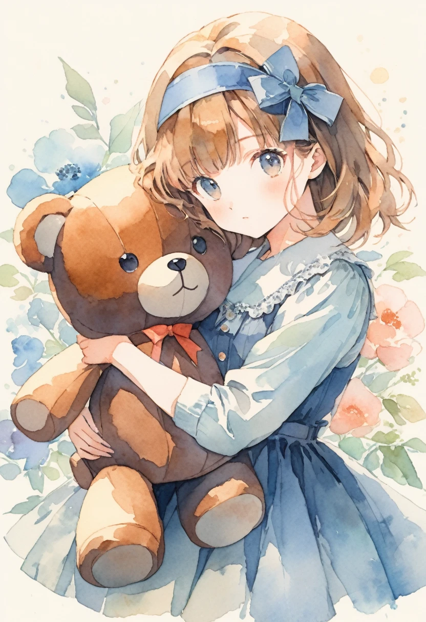 ((Retro Antique:1.5)),((hugging a stuffed teddy bear:1.5)),Beautiful and cute girl,1 Girl,Solo,Sharp features,Sophisticated,((Watercolor:1.5)),whole body,Pink and blue colors,超High resolution, Attention to detail, high quality, High resolution, 最high quality,(vintage:1.4),