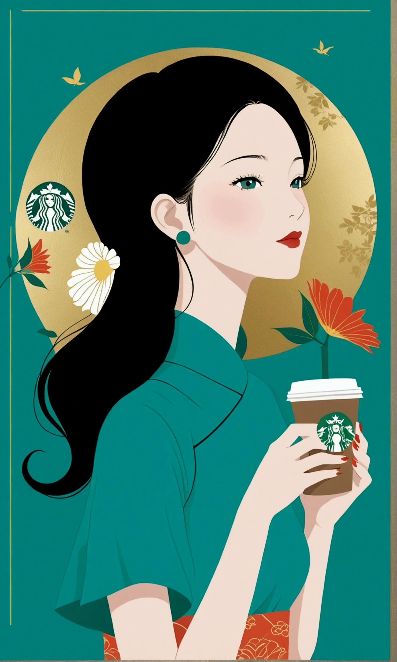 Mid-Autumn Festival poster design，Turquoise，Starbucks，Tachibana，Fresh，romantic，Simplicity，Modern design