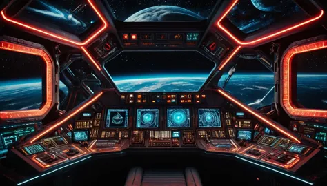 (masterpiece),(highest quality), highres, (extremely detailed), (best lighting) view from drivers seat, spaceship cockpit, space...