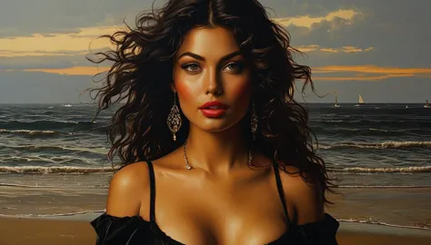 impactful color paint of a beautiful  sexy woman at the beach   highly detailed,  vibrant colors , 8k,   sharp,  professional, c...