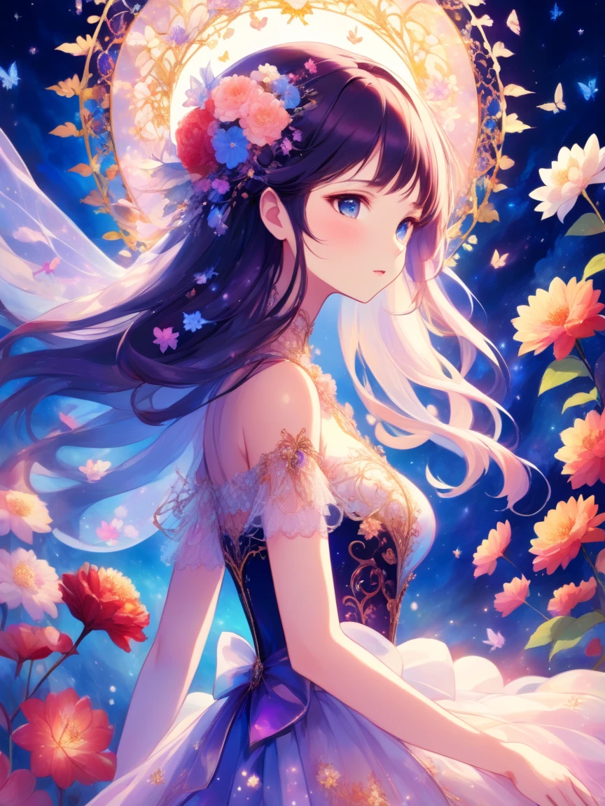 花のドレスを着たdream-like美しい女性 . Surreal, ether, dream-like, mysterious, Fantasy, Very detailed