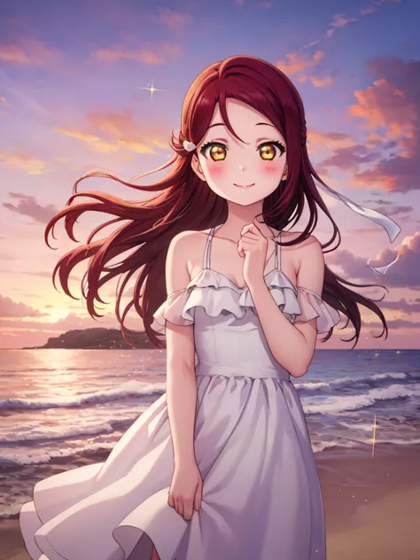 (masterpiece, highest quality), one girl,  riko sakurauchi、smile, blush, shiny hair, hair blowing in the wind, sparkle effect, b...