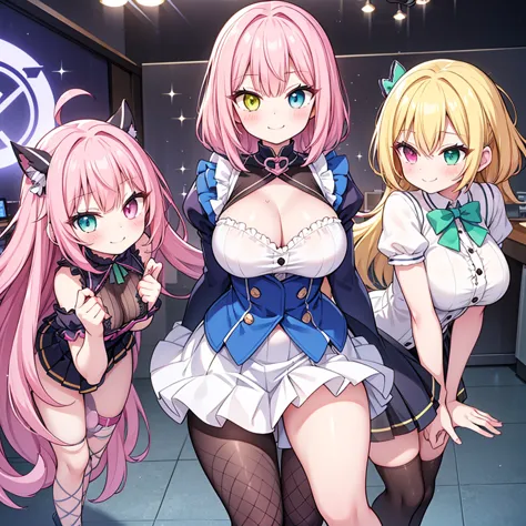 3 girls must have pantyhose :

Veronica was 5'0" with A-cup breasts, long pink hair, and heterochromia with yellow and blue eyes...