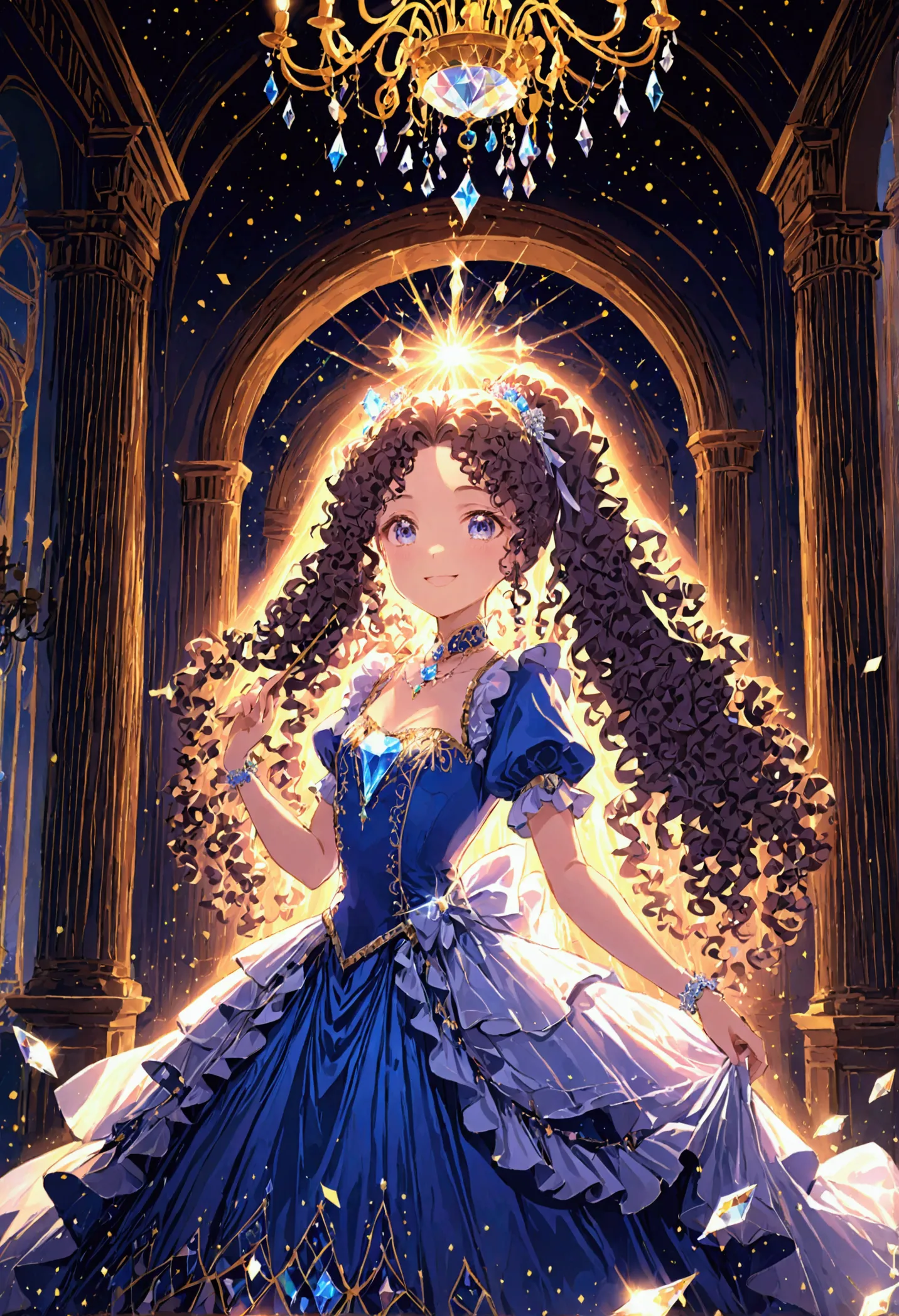 Dramatic composition, Court-style dress, Royal, nice, カスケードFrills, Frills, bow, Crystal Chandelier, Roman Curly Hairstyles, to p...