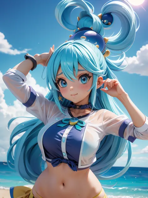 Aqua Konosuba, Shirt panties，Stick to meat，Riot，masterpiece，8 K，and the sun was shining brightly，sexy pose