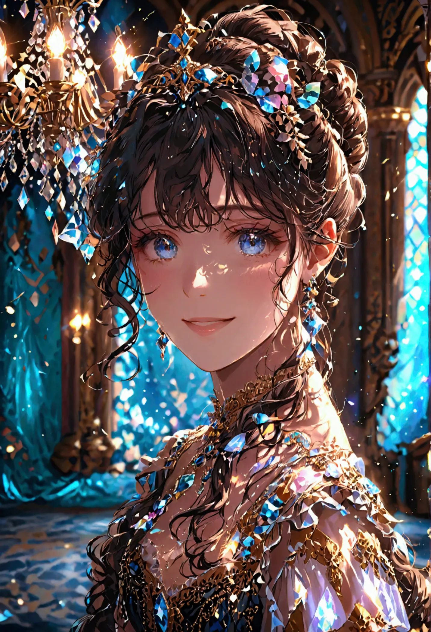 Dramatic composition, Court-style dress, Royal, nice, カスケードFrills, Frills, bow, Crystal Chandelier, Roman Curly Hairstyles, to p...