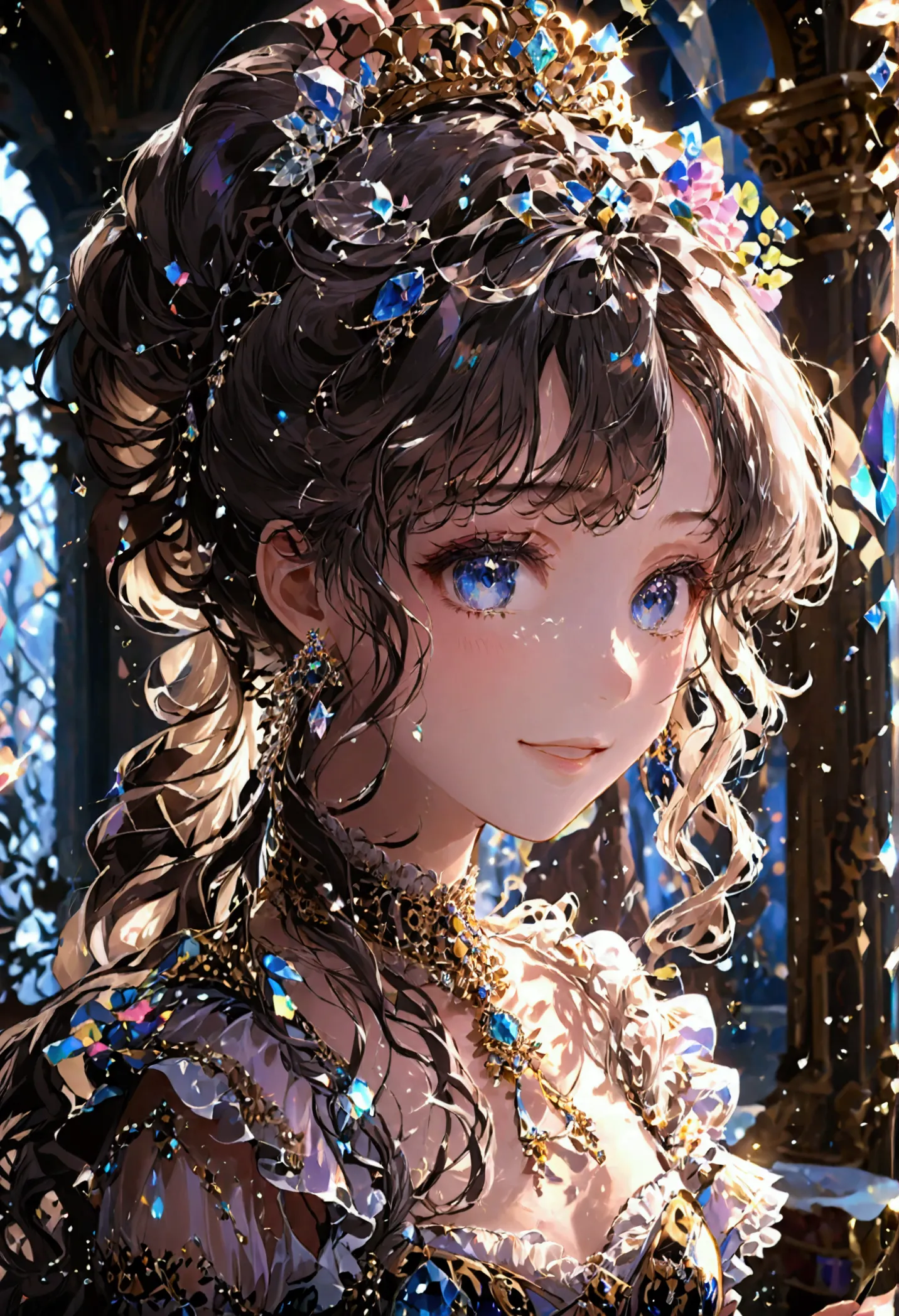 Dramatic composition, Court-style dress, Royal, nice, カスケードFrills, Frills, bow, Crystal Chandelier, Roman Curly Hairstyles, to p...