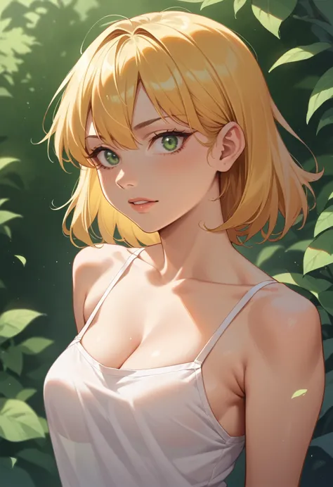 anime girl solo yellow hair green eyes 24 yers old sexy body