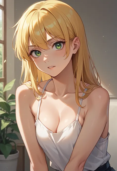 anime girl solo yellow hair green eyes 24 yers old sexy body