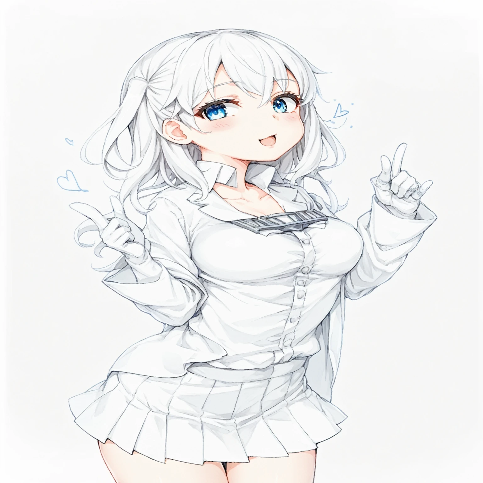 anime girl in a white dress with a blue eye, an anime drawing by Shitao, pixiv, rococo, with index finger, kantai collection style, girl with white hair, in white clothes, perfect android girl, (anime girl), white haired, perfect white haired girl, white haired lady, cute anime girl, attractive anime girl, an anime girl