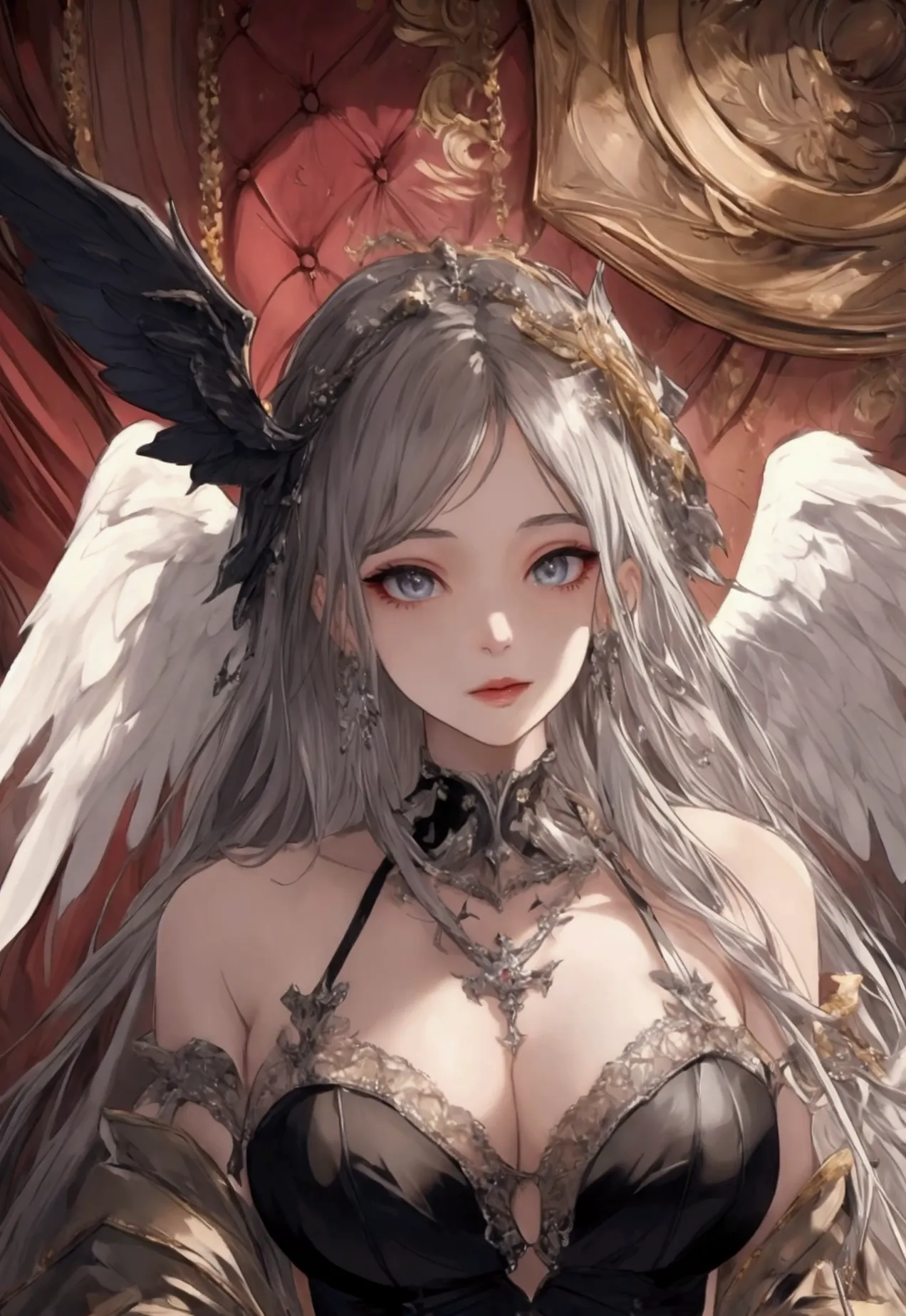 ((highest quality)), ((masterpiece)), (detailed), angel and devil facing each other,wing