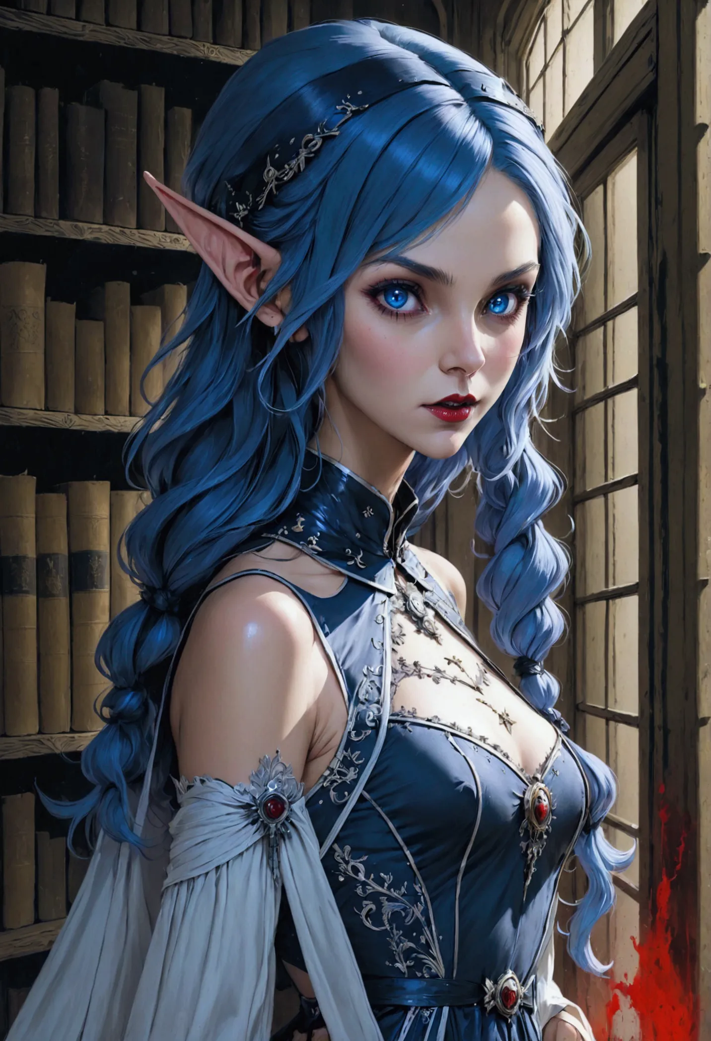 arafed a picture of elf vampire in her castle. an exquisite beautiful female elf vampire (ultra details, masterpiece, best quali...