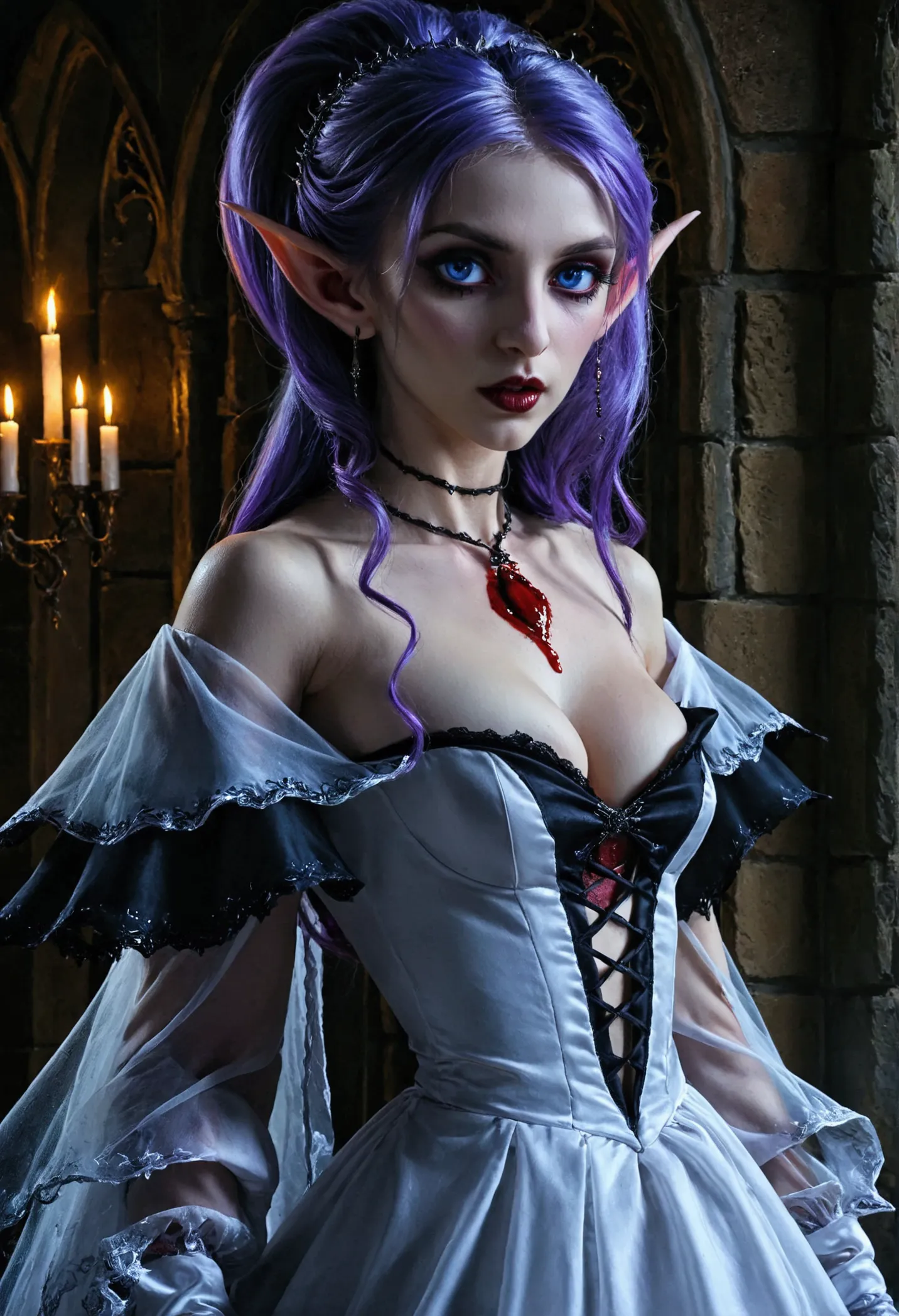 arafed a picture of elf vampire in her castle. an exquisite beautiful female elf vampire (ultra details, masterpiece, best quali...