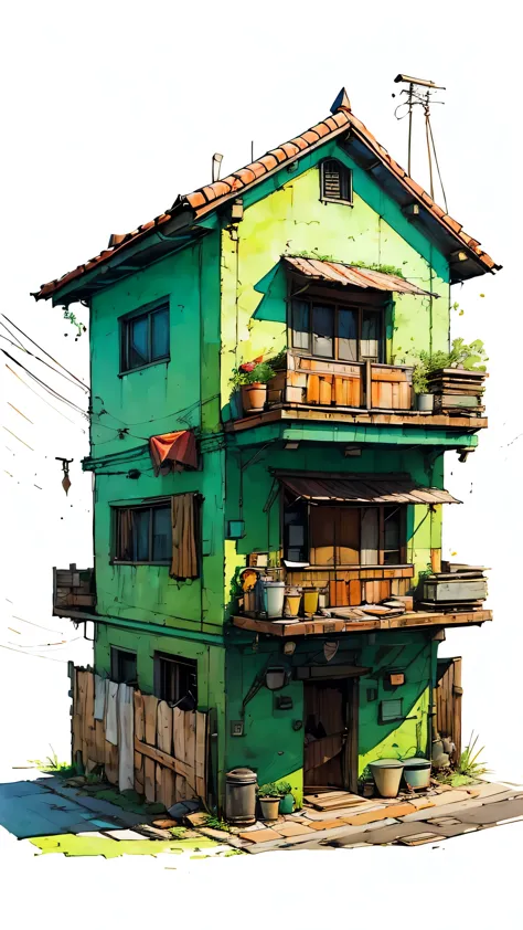 cluster of small houses, brazilian aesthetics, unfinished sketch, water color on paper, (simple background:1.2)