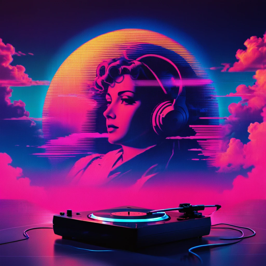 record,Vaporwave aesthetic style, Synthwave,