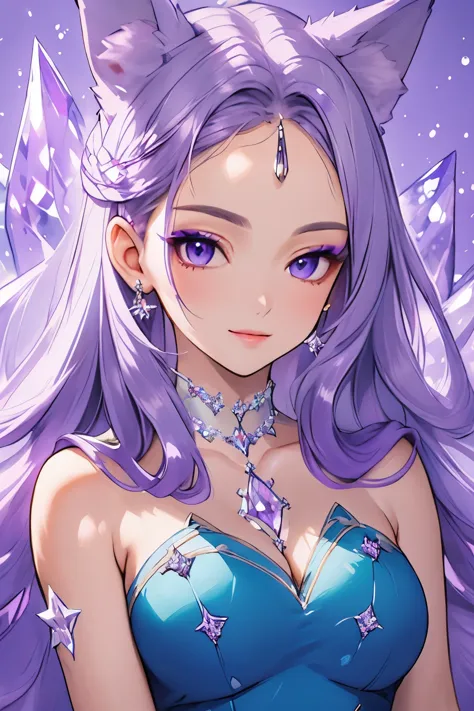 ((best quality)), ((masterpiece)), (detailed), detailed eyes, detailed hands, close up image of her face, female, light purple h...