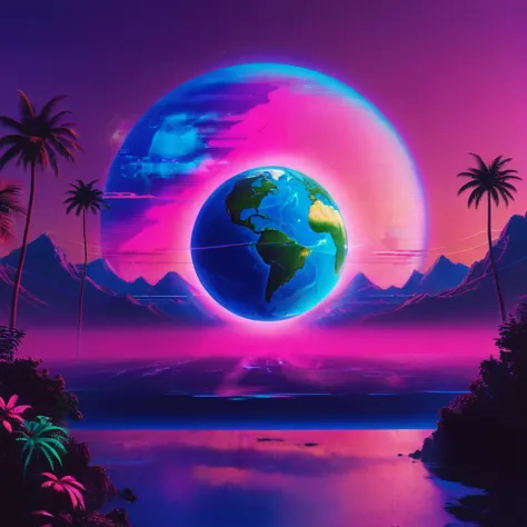 record,vaporwave aesthetic style, synthwave,earth