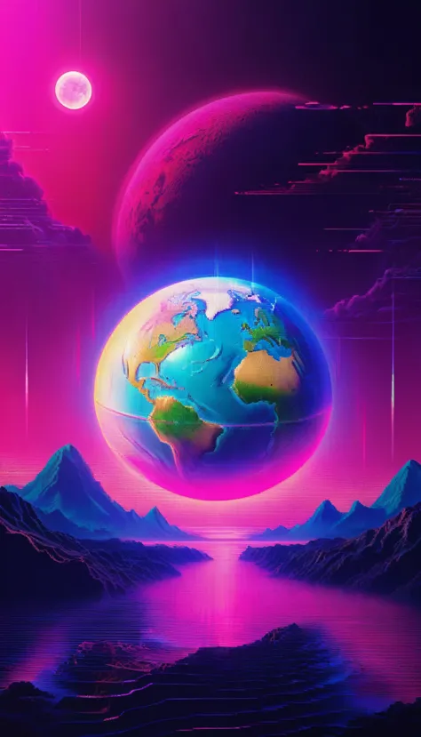 record,vaporwave aesthetic style, synthwave,earth