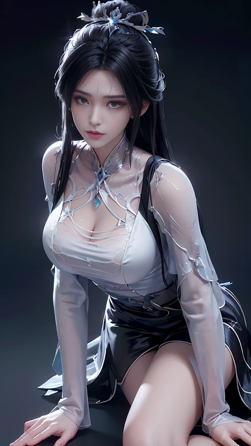 a black hair、Close-up of Miss wearing white mask, Beautiful character painting, Gu Weiss, Gurwitz-style artwork, Black-haired god, author：Yang Jie, Epic and beautiful character art, Stunning character art, author：Fan Qi, by Wuzhun Shifan, pixiv Art Street Guviz, Single ponytail, insult, High Ponytail, Tall and big, Long legs, (Sleeveless lace shirt), (shorts), (Striped )), ((Striped )), Walk, elegant, dignified, Miss, Beautiful curves, sweet smile, Strong sense of detail and layering, colour丰富绚丽, Has a unique texture, rich and colourful, colour, vivid, Design Art, 16K, Very detailed, {{illustration}}, {Extremely refined}, {Exquisite surface treatment}, Very detailed, Delicate and shining eyes, {{Light}}, Ultimate light effect, model: Realism, CFG size: 12, Laura: Bright texture (1.35), high quality, masterpiece, Exquisite facial features, Delicate hair depiction, Detailed depiction of the eyes, masterpiece, best quality, Light line tracing, Extremely detailed CG unified 8k wallpaper, masterpiece, best quality, (1 girl), Perfect Miss Body, (((Skinny white T-shirt))), beautiful eyes, (Delicate face), Black short hair, Tie your hair up, Light blue hairpin, Black silk frame glasses, in class, (White skin), (Optimal Lighting), (Super intricate details), 4K Unified, (Very detailed CG), Showing off her white legs, , Hot Pants, shorts,Sexy Long Legs, Thin waist, Sweat is running down my waist, Showing belly, Extremely detailed depiction, Pink Hair, Asymmetrical bangs, Transparent clothes, Hands on thighs, Move your eyes away, 8k resolution, Raise an eyebrow, Shiny hair, flower head, Wristband, bandage，Leather sexy pose, simple grey background, Crawl to the audience, Kitten pose, Get on all fours,