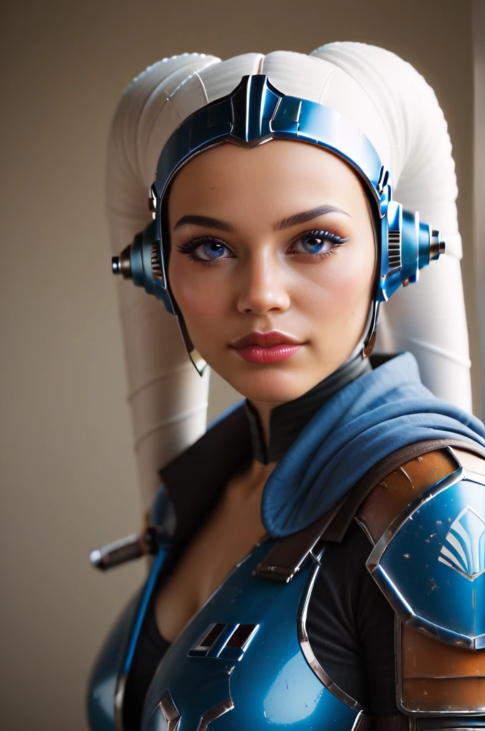 a female twi'lek mandalorian, beautiful detailed eyes, beautiful detailed lips, extremely detailed face, long eyelashes, mandalorian armor, sci-fi, cinematic lighting, dramatic, epic, intricate details, hyper-realistic, 8k, high-quality, photorealistic