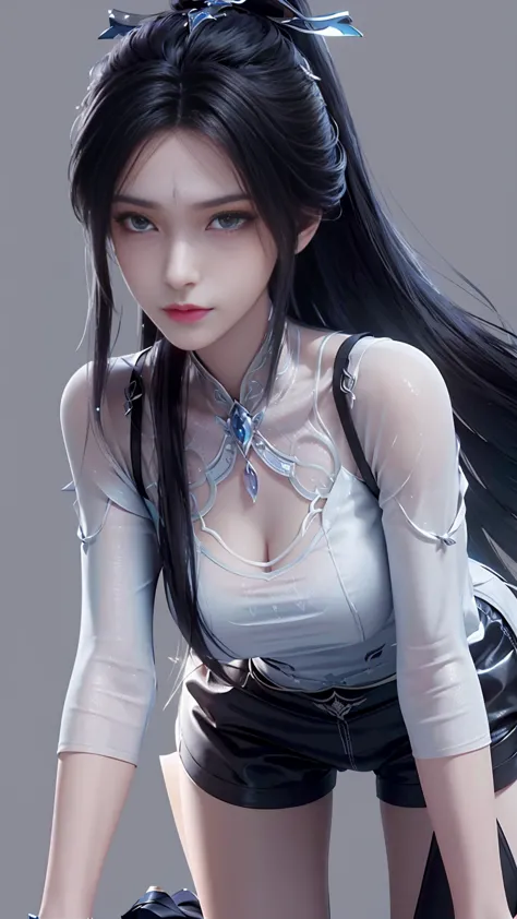 a black hair、smile Close-up of Miss wearing white mask, Beautiful character painting, Gu Weiss, Gurwitz-style artwork, Black-hai...