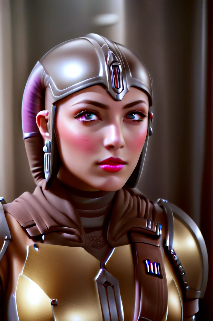 a female twi'lek mandalorian, beautiful detailed eyes, beautiful detailed lips, extremely detailed face, long eyelashes, mandalorian armor, sci-fi, cinematic lighting, dramatic, epic, intricate details, hyper-realistic, 8k, high-quality, photorealistic