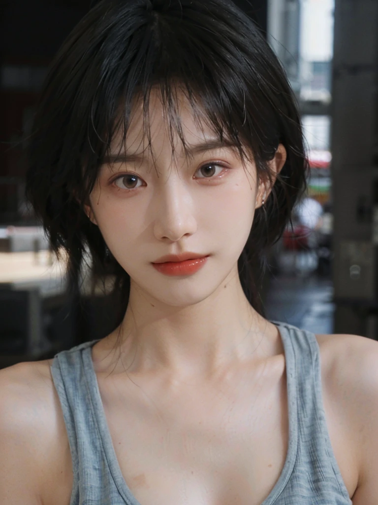 (Skin details:1.4), (smooth skin textures:1.3), （Upper body：1.4），（Upper Body：1.3）Lipstick, background, earrings, serene, calm, (Realistic and detailed eyes：1.2）, Natural skin texture, Realistic facial details, Soft dramatic lighting, Vivid details, 35 mm film, outdoor, (Photo Practical:1.4), (hyper Practical:1.4), (Practical:1.3), (Smoother lighting:1.05), (Improve lighting quality:0.9), (Highest quality real skin textures:1.4), Exquisite eyes, Delicate face, Close-up of face, (Enhance the beauty of skin texture:1.1), Hair details,（Large Breasts：1.3）normal body ratio, short hair, Moles under the eyes, A faint smile,Portrait Photography, Depth of Field, Bokeh, Surrealism, Ray Tracing, (Portrait Photography:1.1), Surrealism, High Detail, Chiaroscuro, Ray Tracing, reflected light, Ultra HD, Ultra HD, masterpiece, Textured Skin, Super Detail, High Detail, high quality, best quality