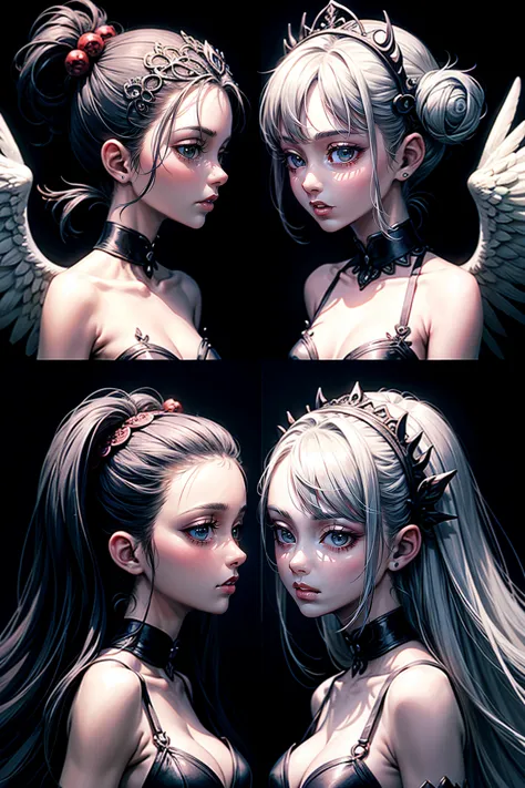 ((Highest quality)), ((masterpiece)), (detailed), Angel and devil facing each other、wing