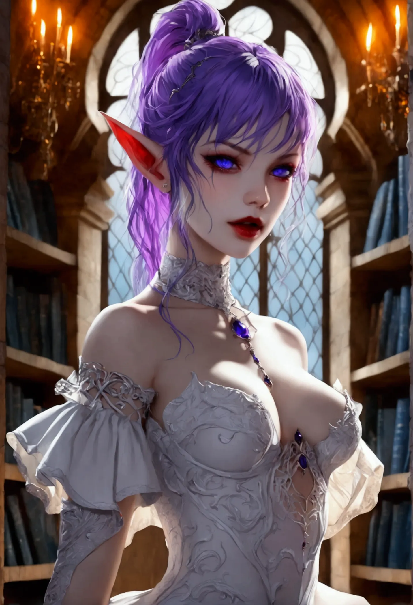 arafed a picture of elf vampire in her castle. an exquisite beautiful female elf vampire (ultra details, Masterpiece, best quali...