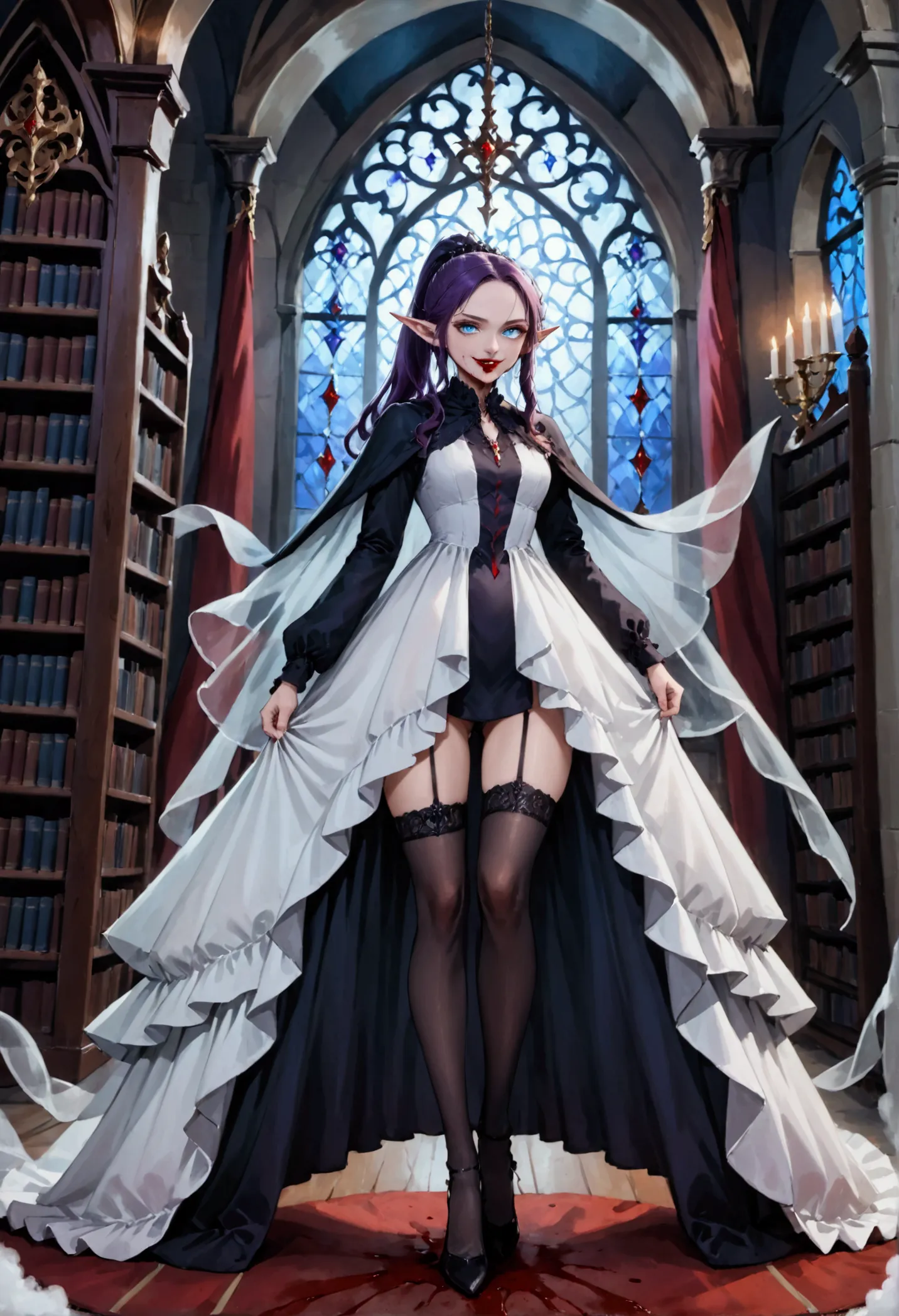 arafed a picture of elf vampire in her castle. an exquisite beautiful female elf vampire (ultra details, Masterpiece, best quali...