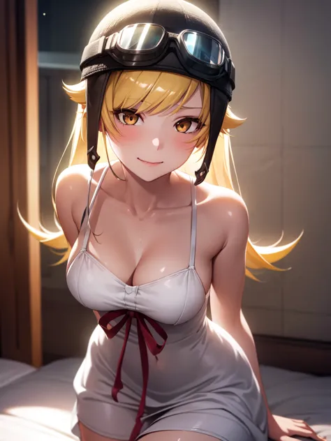 oshinoshinobu, oshinoshinobu, helmet, goggles, strap slip, goggles on head, 8k, masterpiece, absurd, anime, long hair, bangs, bl...