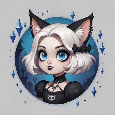 score_9,score_8_up,score_7_up,score_6_up, cute vampire cat, white mane, blue eyes, goth fashion, gothic scene, glitter, whimsica...