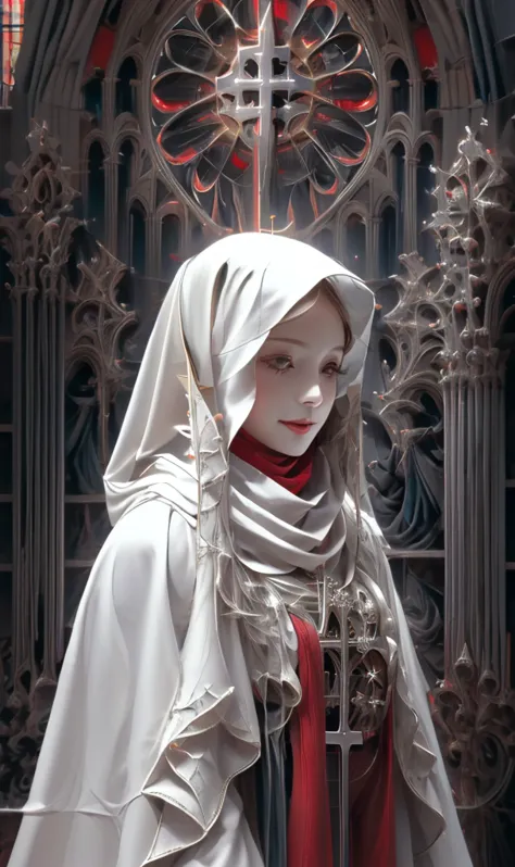 《goddess》, Gothic Style, Dark white and light red, Highly detailed illustration, Ultra-high definition images, Gorgeous costume ...