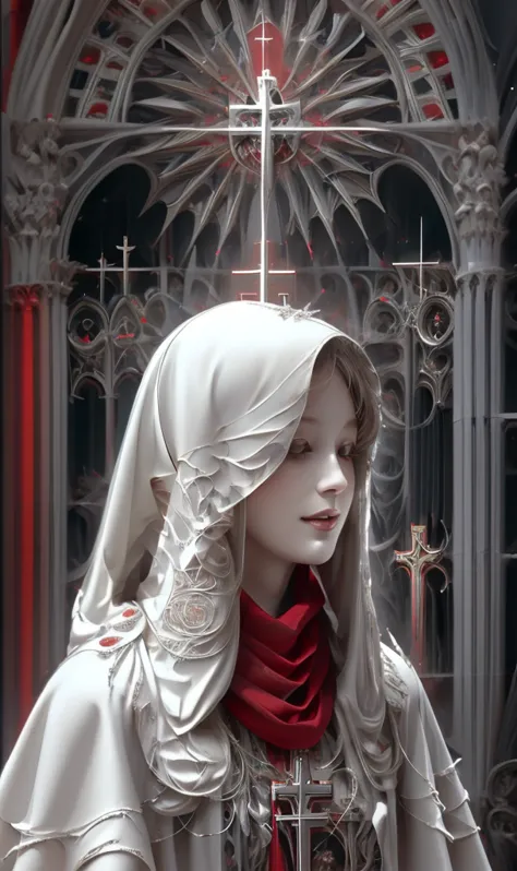 《goddess》, Gothic Style, Dark white and light red, Highly detailed illustration, Ultra-high definition images, Gorgeous costume ...