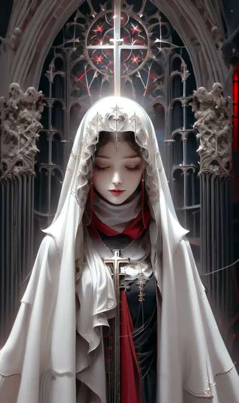 《goddess》, Gothic Style, Dark white and light red, Highly detailed illustration, Ultra-high definition images, Gorgeous costume ...