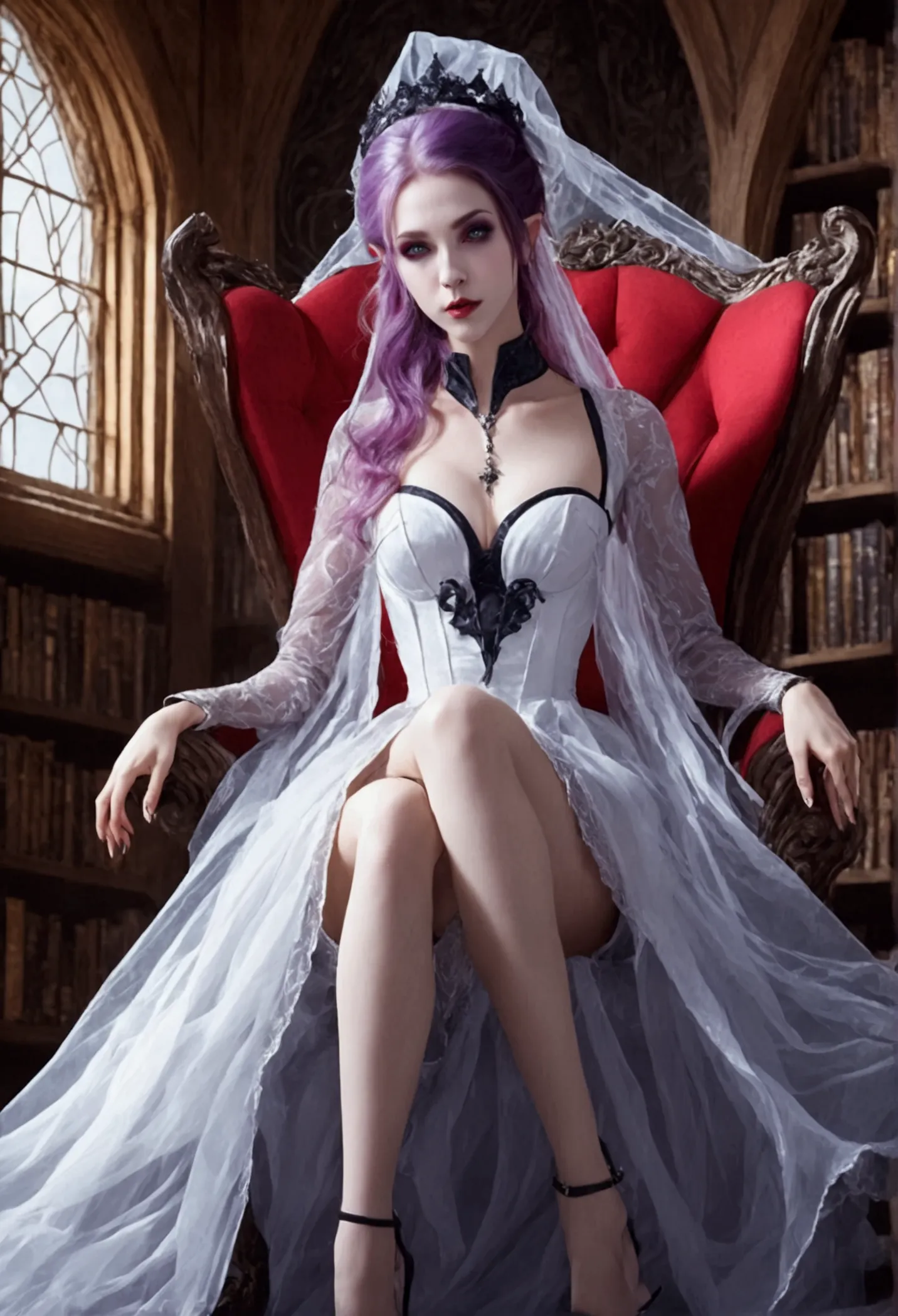 arafed a picture of elf vampire in her castle. an exquisite beautiful female elf vampire (ultra details, Masterpiece, best quali...