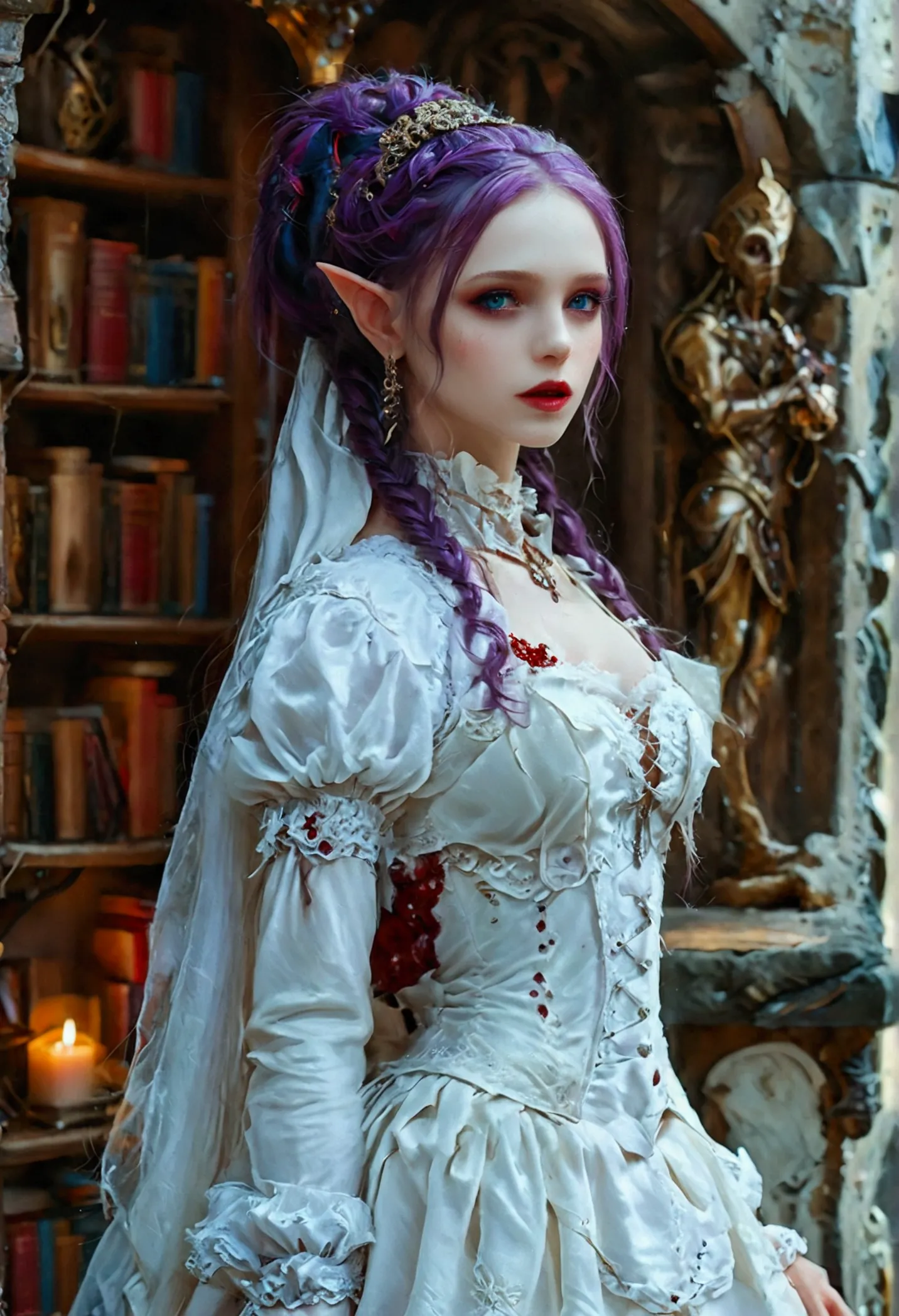 arafed a picture of elf vampire in her castle. an exquisite beautiful female elf vampire (ultra details, Masterpiece, best quali...