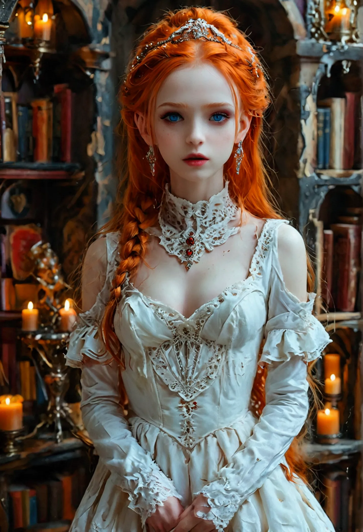 arafed a picture of elf vampire in her castle. an exquisite beautiful female elf vampire (ultra details, Masterpiece, best quali...