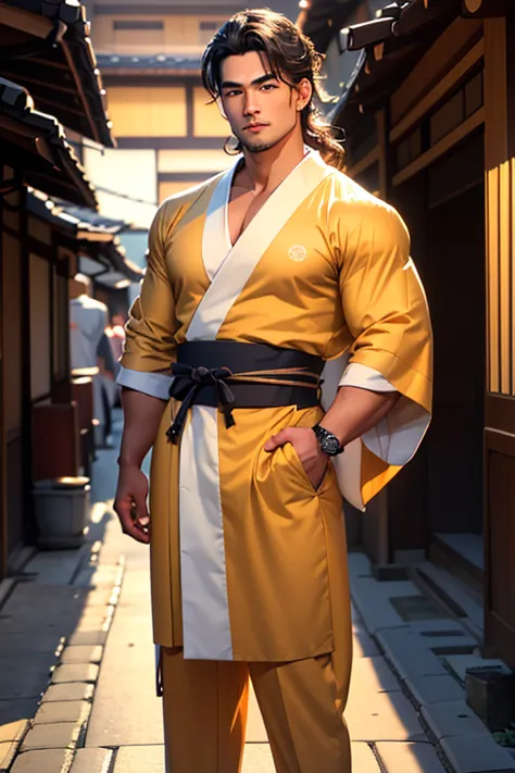 close-up handsome very japanese younger males,muscle,super and highly detailes,very 8k japanese summer kimonos with japanese pri...