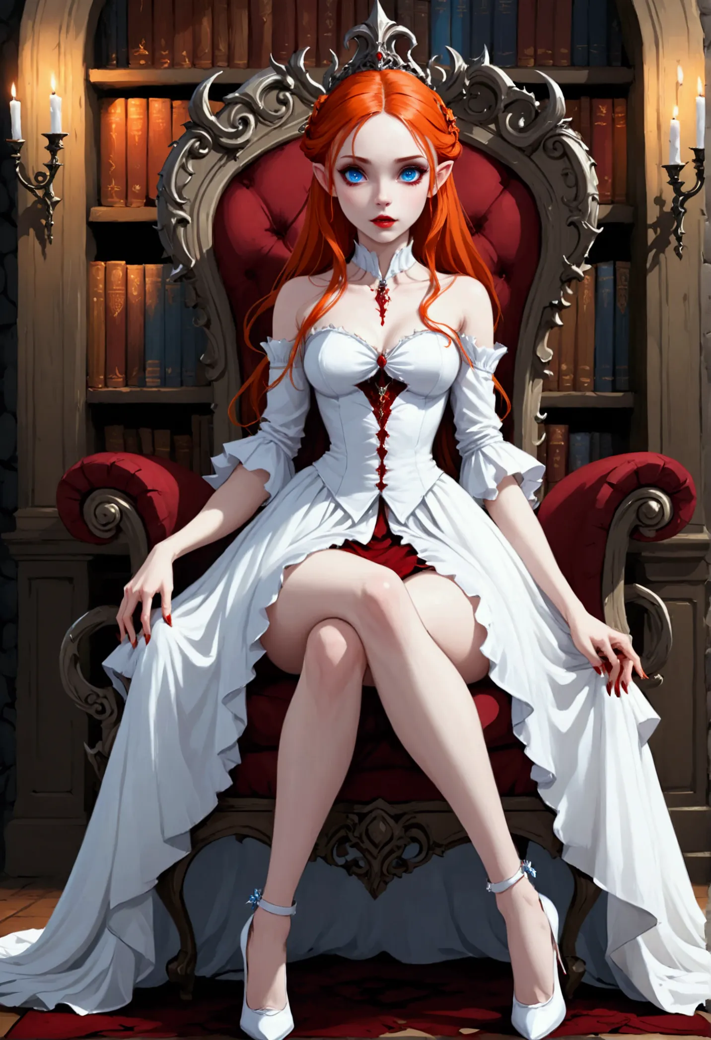 arafed a picture of elf vampire in her castle. an exquisite beautiful female elf vampire (ultra details, masterpiece, best quali...