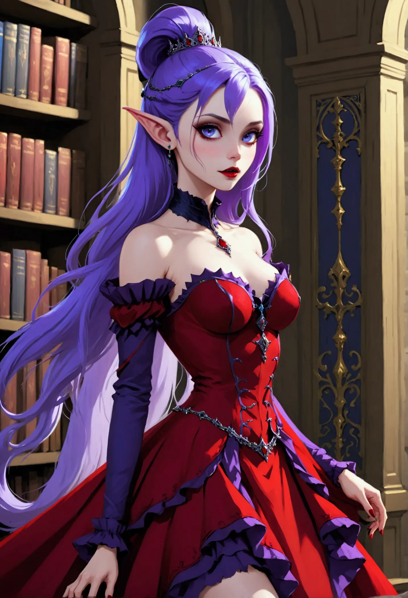 arafed a picture of elf vampire in her castle. an exquisite beautiful female elf vampire (ultra details, Masterpiece, best quali...